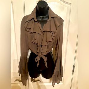 A.b.S ruffle front and ruffle sleeve blouse size S